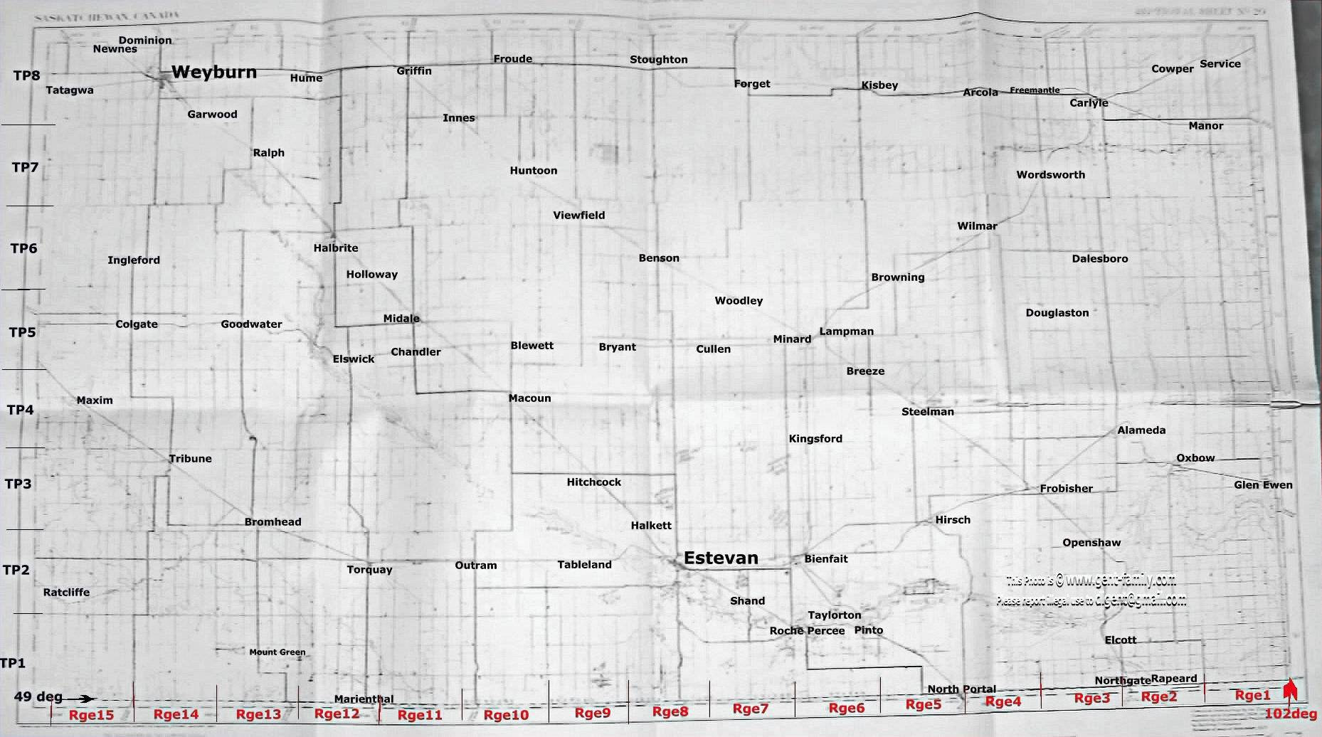 Saskatchewan Quarter Section Map 1927 Map Of Se Saskatchewan -